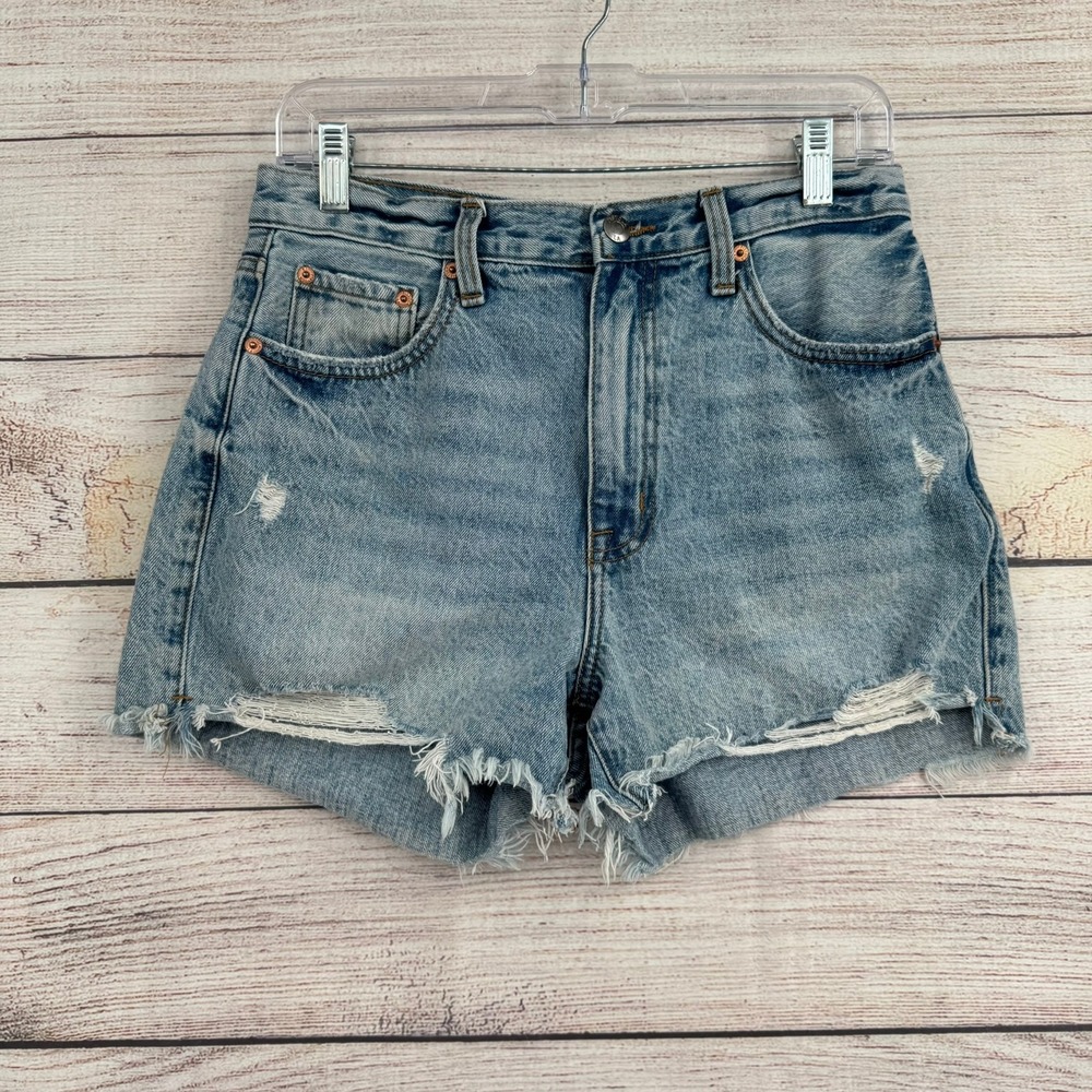 Pistola Denim Shorts Women 27 Blue Distressed Raw Hem High Rise P4040RLP-DPR